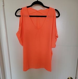 Neon Coral Cold Shoulder Top